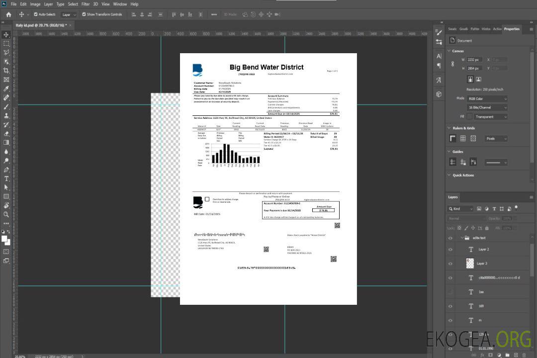 États-Unis Nevada Big Bend Water District modèle de facture de services publics aux formats Word et PDF template